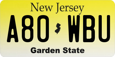NJ license plate A80WBU