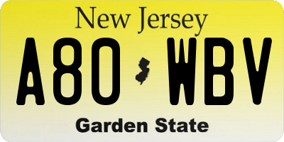 NJ license plate A80WBV