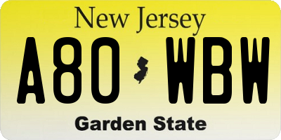 NJ license plate A80WBW