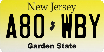 NJ license plate A80WBY