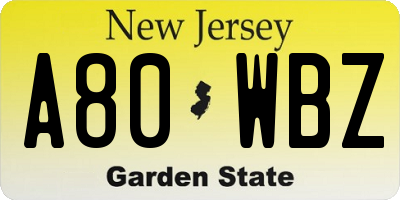 NJ license plate A80WBZ