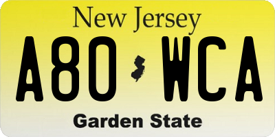 NJ license plate A80WCA