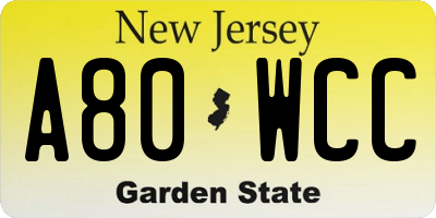 NJ license plate A80WCC