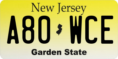 NJ license plate A80WCE