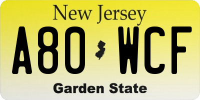 NJ license plate A80WCF