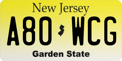 NJ license plate A80WCG