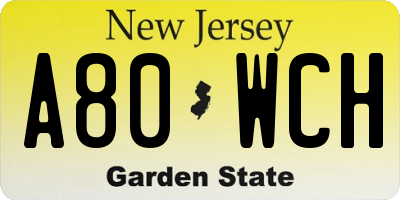 NJ license plate A80WCH