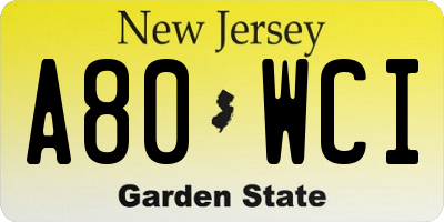 NJ license plate A80WCI
