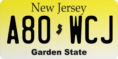 NJ license plate A80WCJ