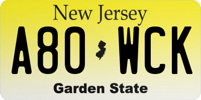NJ license plate A80WCK