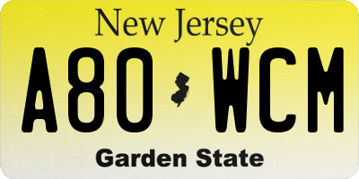 NJ license plate A80WCM