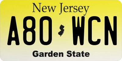 NJ license plate A80WCN