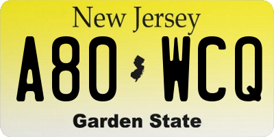 NJ license plate A80WCQ