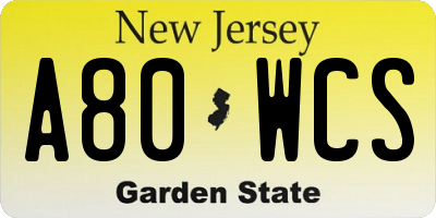 NJ license plate A80WCS