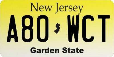 NJ license plate A80WCT