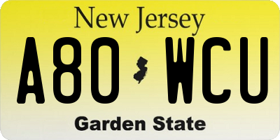 NJ license plate A80WCU