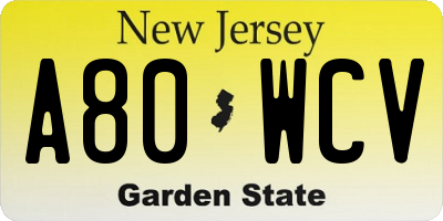 NJ license plate A80WCV