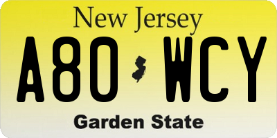NJ license plate A80WCY