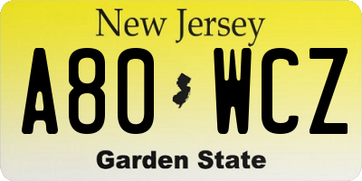 NJ license plate A80WCZ