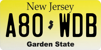 NJ license plate A80WDB