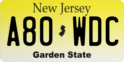 NJ license plate A80WDC