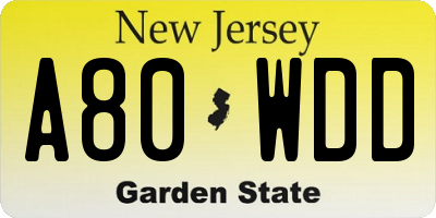 NJ license plate A80WDD