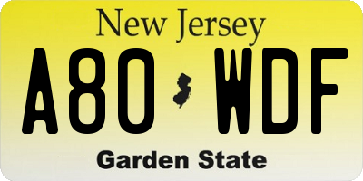 NJ license plate A80WDF