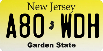 NJ license plate A80WDH