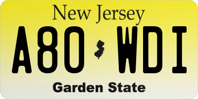 NJ license plate A80WDI