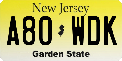 NJ license plate A80WDK