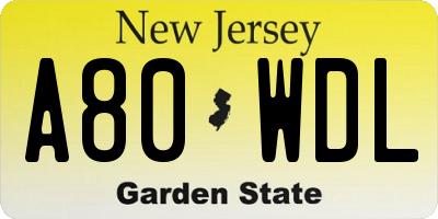 NJ license plate A80WDL