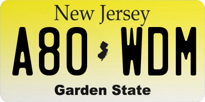 NJ license plate A80WDM