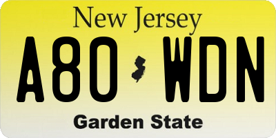 NJ license plate A80WDN