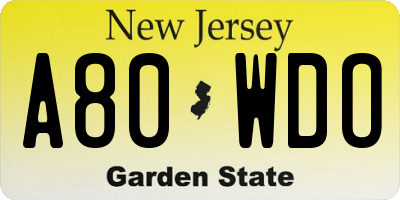 NJ license plate A80WDO