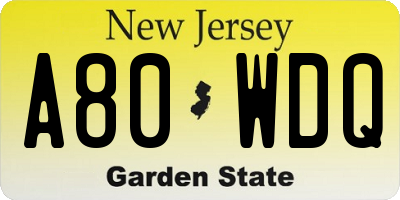 NJ license plate A80WDQ