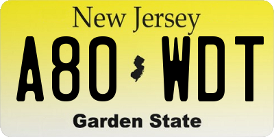 NJ license plate A80WDT