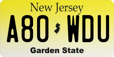 NJ license plate A80WDU