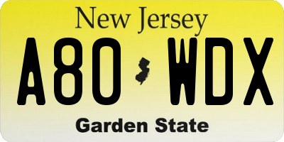 NJ license plate A80WDX