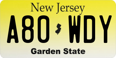 NJ license plate A80WDY