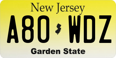 NJ license plate A80WDZ