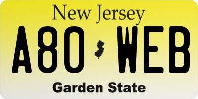 NJ license plate A80WEB