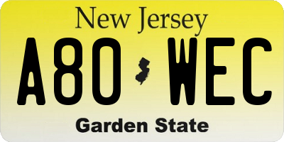 NJ license plate A80WEC