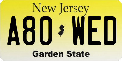NJ license plate A80WED