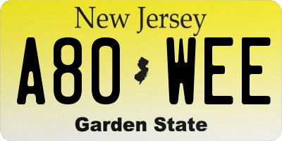 NJ license plate A80WEE