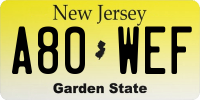NJ license plate A80WEF