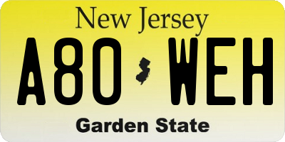 NJ license plate A80WEH