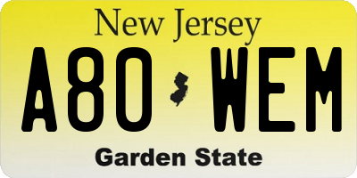 NJ license plate A80WEM