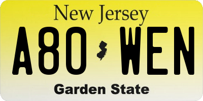 NJ license plate A80WEN