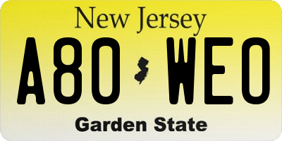NJ license plate A80WEO