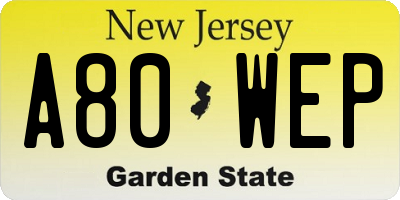 NJ license plate A80WEP